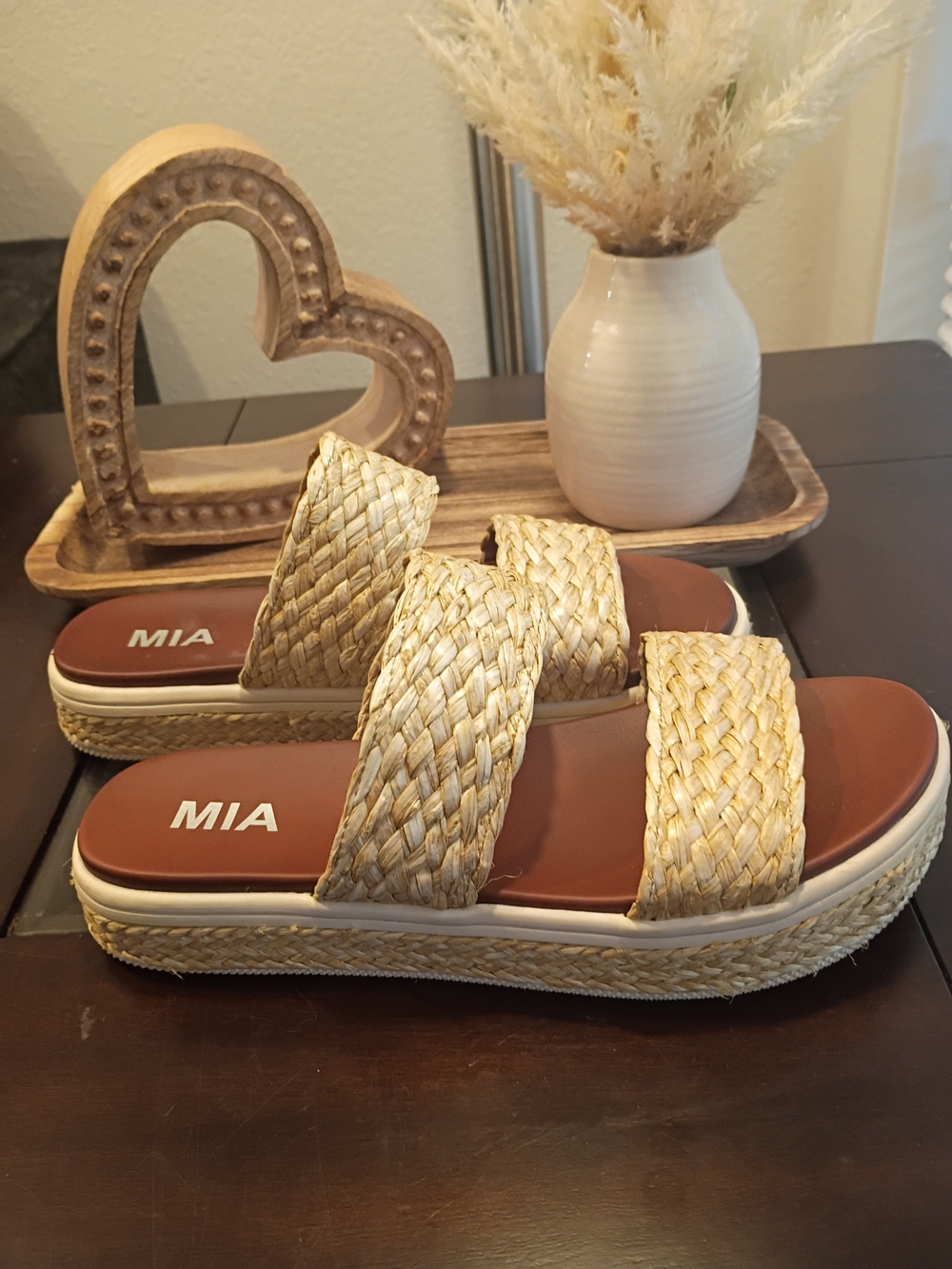 MIA Natural Woven Platform Slide Sandals Size 7.5